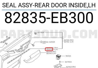 Nissan 82835EB300 SEAL ASSY-REAR DOOR INSIDE,LH