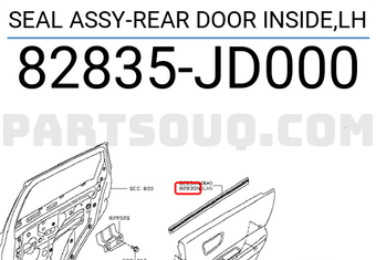 Nissan 82835JD000 SEAL ASSY-REAR DOOR INSIDE,LH