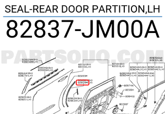 Nissan 82837JM00A SEAL-REAR DOOR PARTITION,LH
