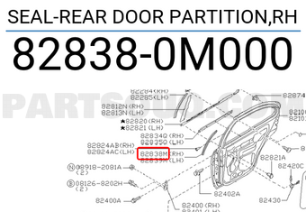Nissan 828380M000 SEAL-REAR DOOR PARTITION,RH