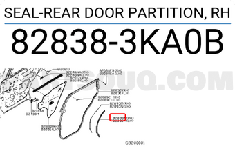 Nissan 828383KA0B SEAL-REAR DOOR PARTITION, RH