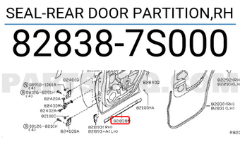 Nissan 828387S000 SEAL-REAR DOOR PARTITION,RH