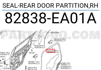 Nissan 82838EA01A SEAL-REAR DOOR PARTITION,RH