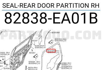 Nissan 82838EA01B SEAL-REAR DOOR PARTITION RH