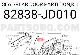 Nissan 82838JD010 SEAL-REAR DOOR PARTITION,RH