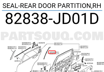Nissan 82838JD01D SEAL-REAR DOOR PARTITION,RH