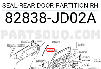 Nissan 82838JD02A SEAL-REAR DOOR PARTITION RH