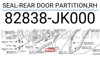 Nissan 82838JK000 SEAL-REAR DOOR PARTITION,RH