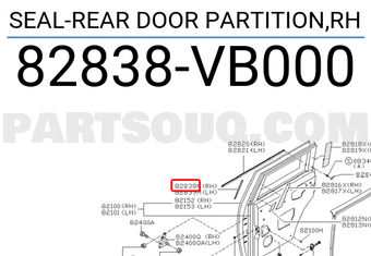 Nissan 82838VB000 SEAL-REAR DOOR PARTITION,RH