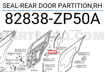 Nissan 82838ZP50A SEAL-REAR DOOR PARTITION,RH
