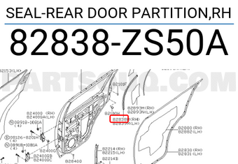 Nissan 82838ZS50A SEAL-REAR DOOR PARTITION,RH