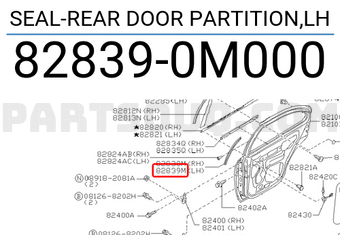 Nissan 828390M000 SEAL-REAR DOOR PARTITION,LH