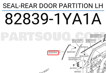 Nissan 828391YA1A SEAL-REAR DOOR PARTITION LH
