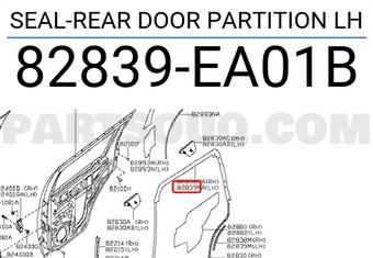 Nissan 82839EA01B SEAL-REAR DOOR PARTITION LH