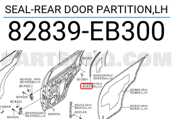 Nissan 82839EB300 SEAL-REAR DOOR PARTITION,LH