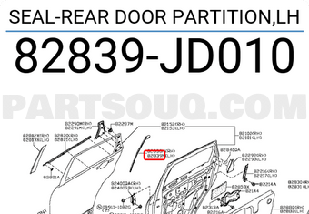 Nissan 82839JD010 SEAL-REAR DOOR PARTITION,LH