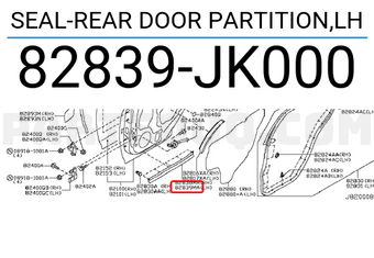 Nissan 82839JK000 SEAL-REAR DOOR PARTITION,LH