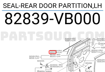 Nissan 82839VB000 SEAL-REAR DOOR PARTITION,LH