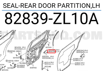 Nissan 82839ZL10A SEAL-REAR DOOR PARTITION,LH