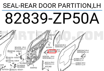 Nissan 82839ZP50A SEAL-REAR DOOR PARTITION,LH