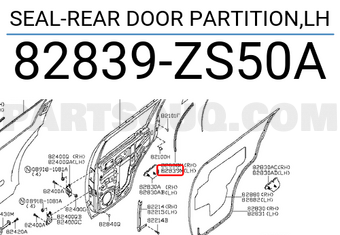 Nissan 82839ZS50A SEAL-REAR DOOR PARTITION,LH