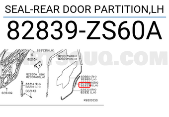 Nissan 82839ZS60A SEAL-REAR DOOR PARTITION,LH
