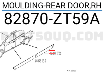 Nissan 82870ZT59A MOULDING-REAR DOOR,RH