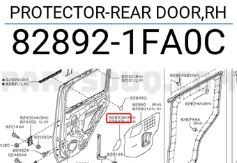Nissan 828921FA0C PROTECTOR-REAR DOOR,RH