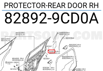 Nissan 828929CD0A PROTECTOR-REAR DOOR RH