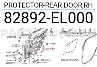 Nissan 82892EL000 PROTECTOR-REAR DOOR,RH