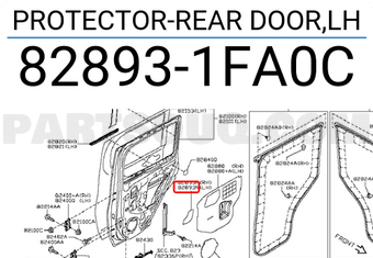 Nissan 828931FA0C PROTECTOR-REAR DOOR,LH