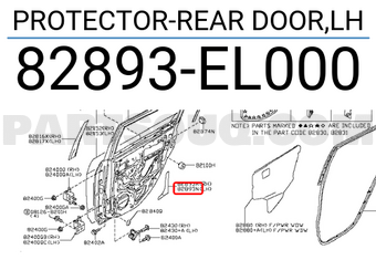 Nissan 82893EL000 PROTECTOR-REAR DOOR,LH