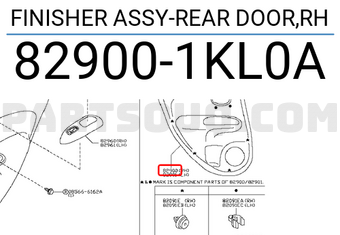 Nissan 829001KL0A FINISHER ASSY-REAR DOOR,RH
