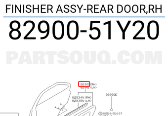 Nissan 8290051Y20 FINISHER ASSY-REAR DOOR,RH