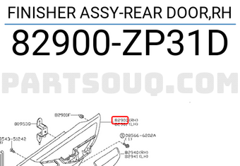 Nissan 82900ZP31D FINISHER ASSY-REAR DOOR,RH