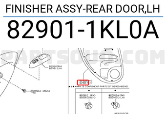 Nissan 829011KL0A FINISHER ASSY-REAR DOOR,LH