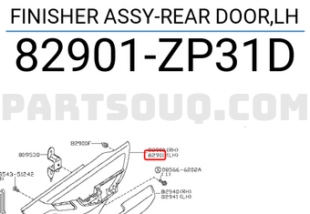 Nissan 82901ZP31D FINISHER ASSY-REAR DOOR,LH