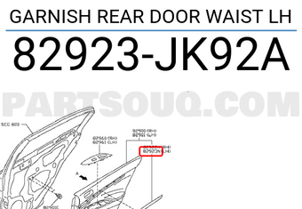 Nissan 82923JK92A GARNISH REAR DOOR WAIST LH