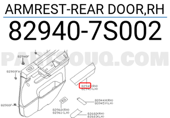 Nissan 829407S002 ARMREST-REAR DOOR,RH