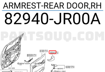 Nissan 82940JR00A ARMREST-REAR DOOR,RH