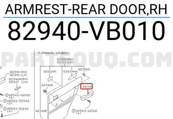Nissan 82940VB010 ARMREST-REAR DOOR,RH