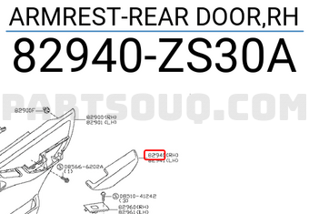 Nissan 82940ZS30A ARMREST-REAR DOOR,RH