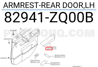 Nissan 82941ZQ00B ARMREST-REAR DOOR,LH