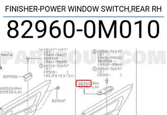 Nissan 829600M010 FINISHER-POWER WINDOW SWITCH,REAR RH