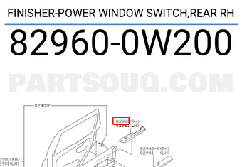 Nissan 829600W200 FINISHER-POWER WINDOW SWITCH,REAR RH
