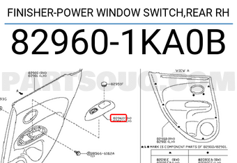 Nissan 829601KA0B FINISHER-POWER WINDOW SWITCH,REAR RH