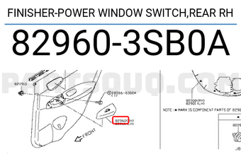 Nissan 829603SB0A FINISHER-POWER WINDOW SWITCH,REAR RH