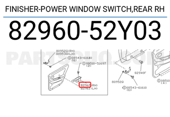Nissan 8296052Y03 FINISHER-POWER WINDOW SWITCH,REAR RH