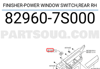 Nissan 829607S000 FINISHER-POWER WINDOW SWITCH,REAR RH