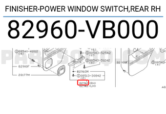 Nissan 82960VB000 FINISHER-POWER WINDOW SWITCH,REAR RH